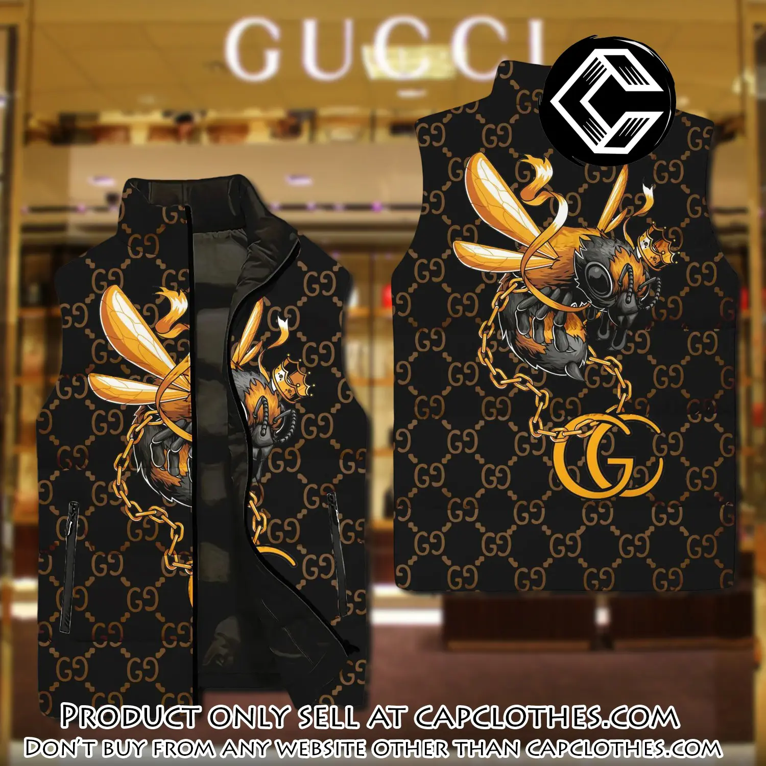 Gucci bee black type 2 luxury brand 3d sleeveless down jacket cc0610701
